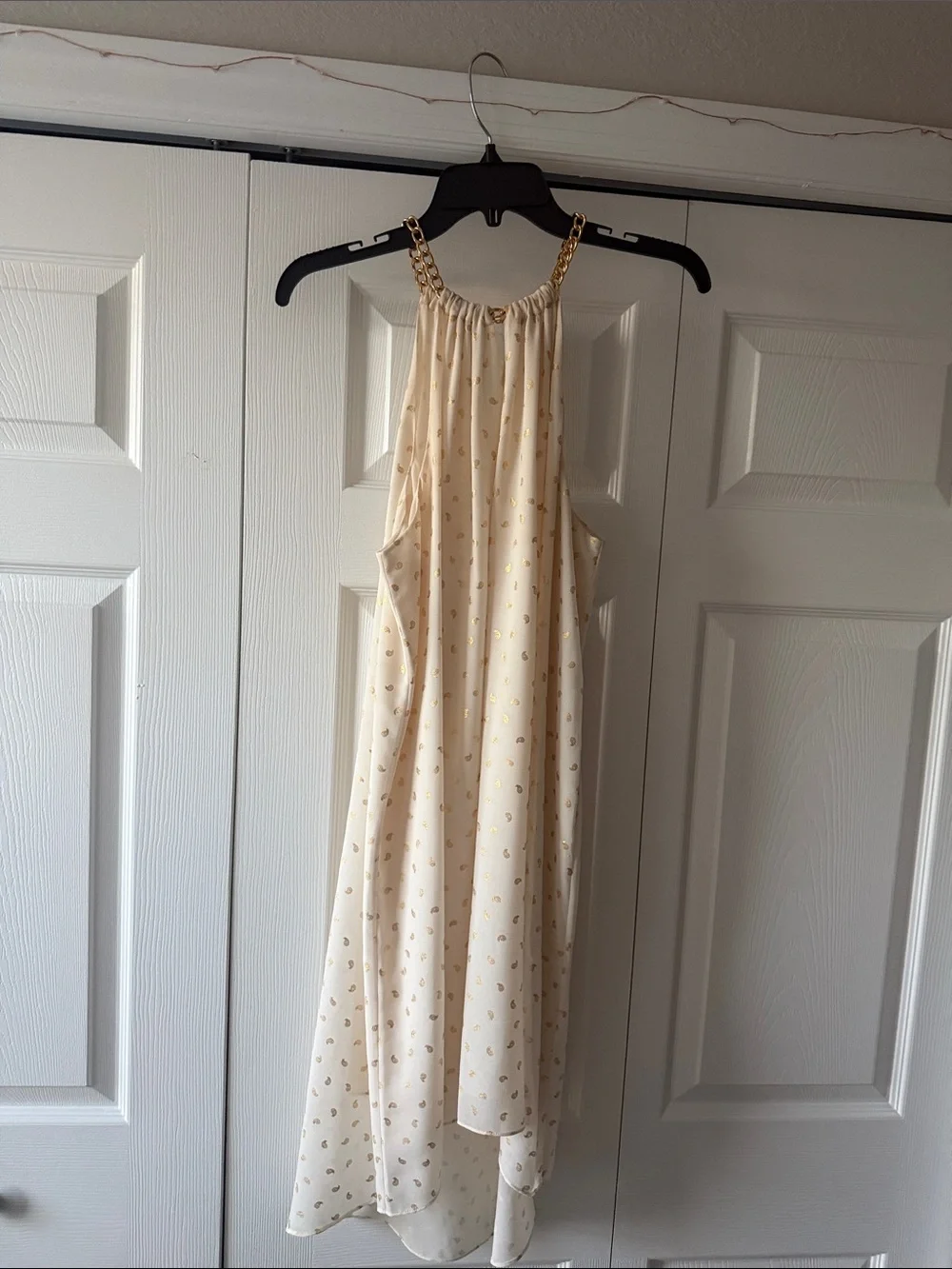 Michael Kors Cream Halter High-Low Dress with Gold Chain Straps